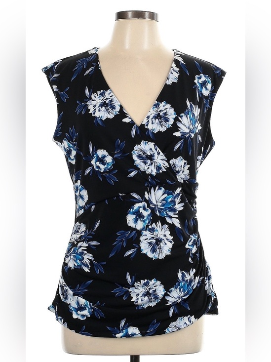 White House Black Market Tops - EUC White House Black Market Floral Wrap Blouse - Blue and Black